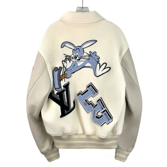 Louis Vuitton Beige Leather Baseball Jacket Logo Decorated Lapel Single-Breasted - Picture 8 of 8